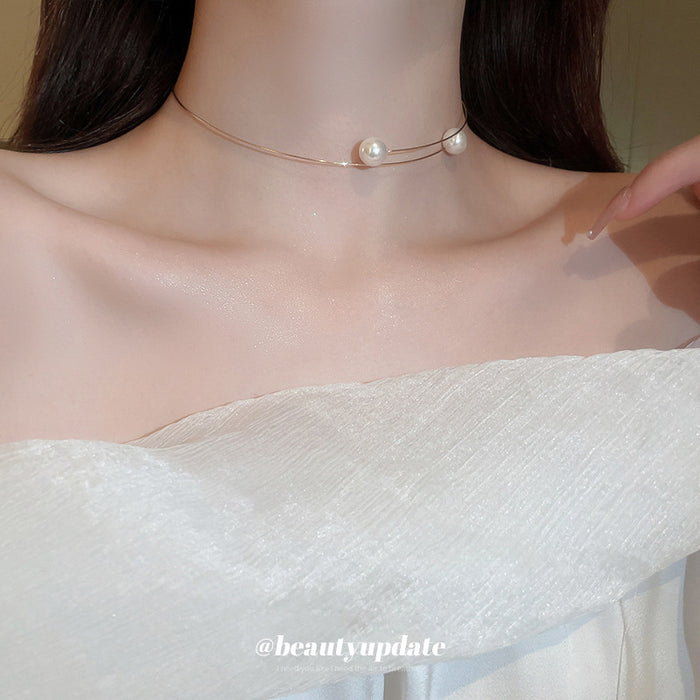 Gold Pearl Wire Collar and Silver Bar Necklace Three Styles