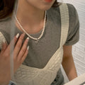 White Pearl Bead Necklace Silver Bow Pendant Charm view 3