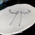 Silver Tone Crystal Teardrop Chain Ear Cuff Earrings view 2