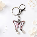 Rhinestone Butterfly Pearl Drop Keychain Metal Charm view 1