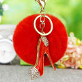 Jeweled Stiletto Shoe Keychains with Braided Loops and Faux Fur Poms view 3