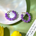 Fuchsia and Purple Wrapped Bead Round Hoop Earrings view 3