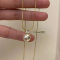Round Pearl Pendant Necklace With Clear Crystal Accent view 4