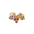 Gold Flower Open Rings Multicolor Gem and Embossed view 5