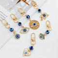 Gold-Tone Evil Eye Bead Keychain With Rhinestone Charm Pendant view 1