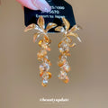 Champagne Floral Crystal Cluster Drop Statement Earrings view 2