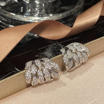 Silver Tone Pave Clear Leaf Cluster Stud Earrings Pair