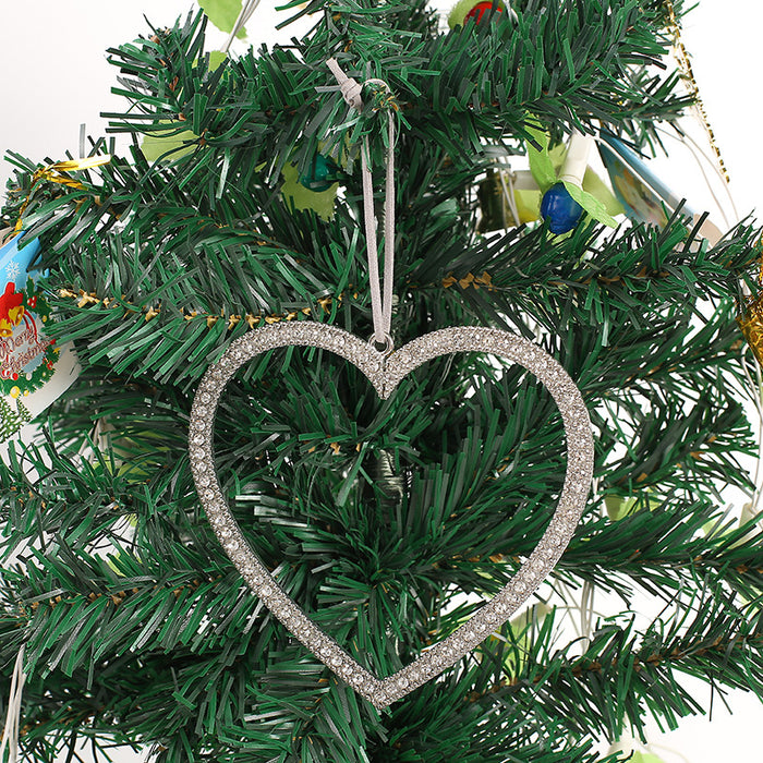 Silver Rhinestone Open Heart Hanging Ornament Ribbon