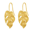 Matte Gold Monstera Leaf Hook Drop Earrings Metal Pair view 5