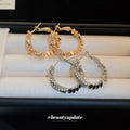 Crystal Textured Hoop Earrings in Gold and Silver Tones view 1