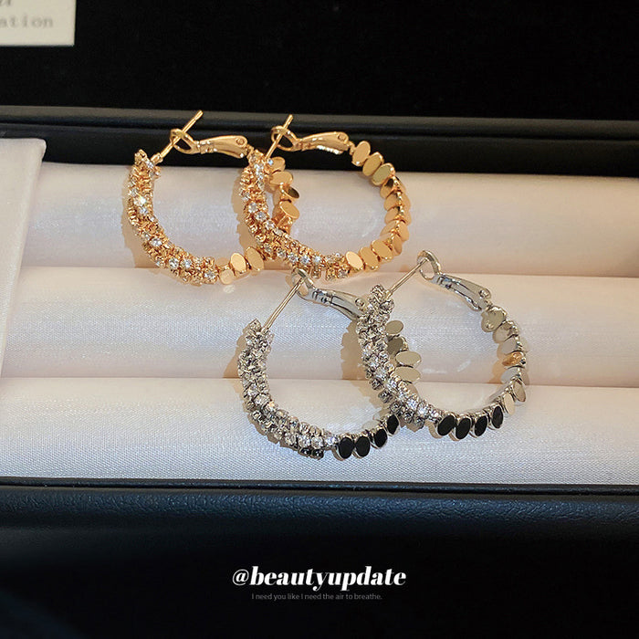 Crystal Textured Hoop Earrings in Gold and Silver Tones
