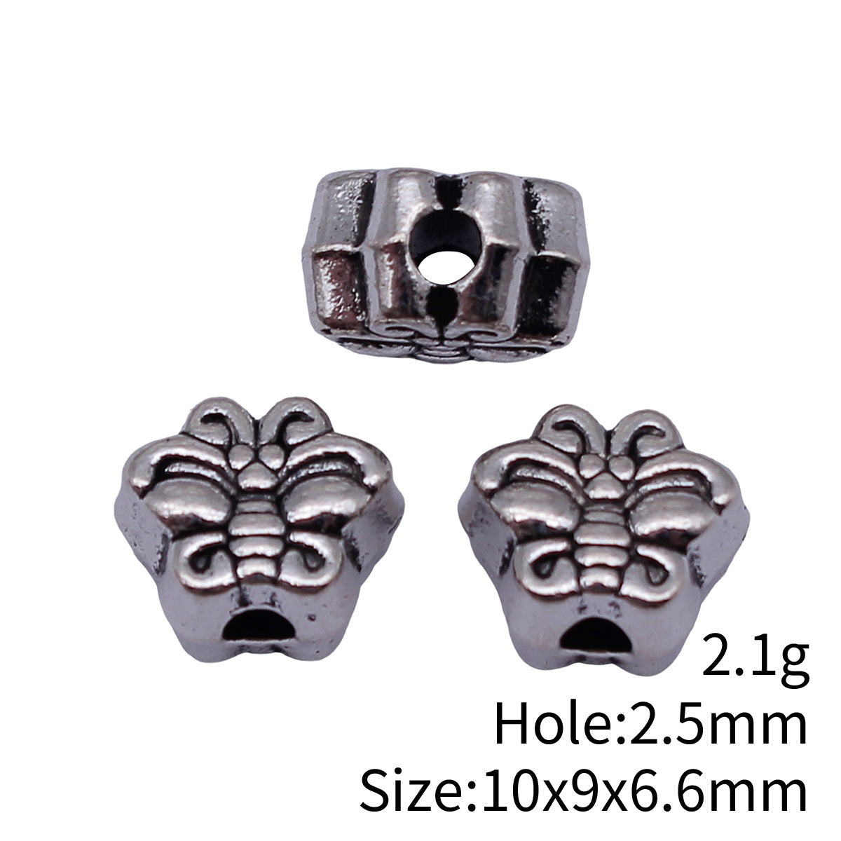 10x9x6.6mm 2.1g Antique Silver Zinc Alloy Double Sided Butterfly Through Hole Beads for DIY Jewelry Making