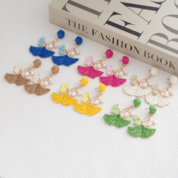 Woven Leaf Pearl Look Branch Statement Earrings in Six Colors
