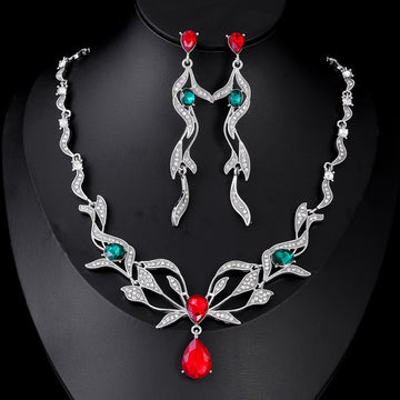 Black Silver Tone Bird Branch Two Designs Metal Necklace and Earring Set