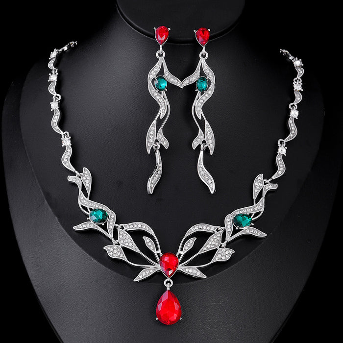 Black Silver Tone Bird Branch Two Designs Metal Necklace and Earring Set