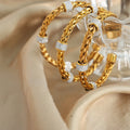 Gold Braided Open Cuff Bracelet Crystal Pave Rings view 4
