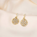 Gold Crystal Flower Disc Drop Earrings Baguette Stud Posts view 3