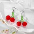 Red Beaded Fruit Drop Earrings Cherry Raspberry Strawberry view 2