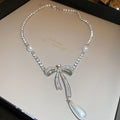 Silver Tone Bow Jewelry Options With Clear Crystals And Pearl Drops view 7