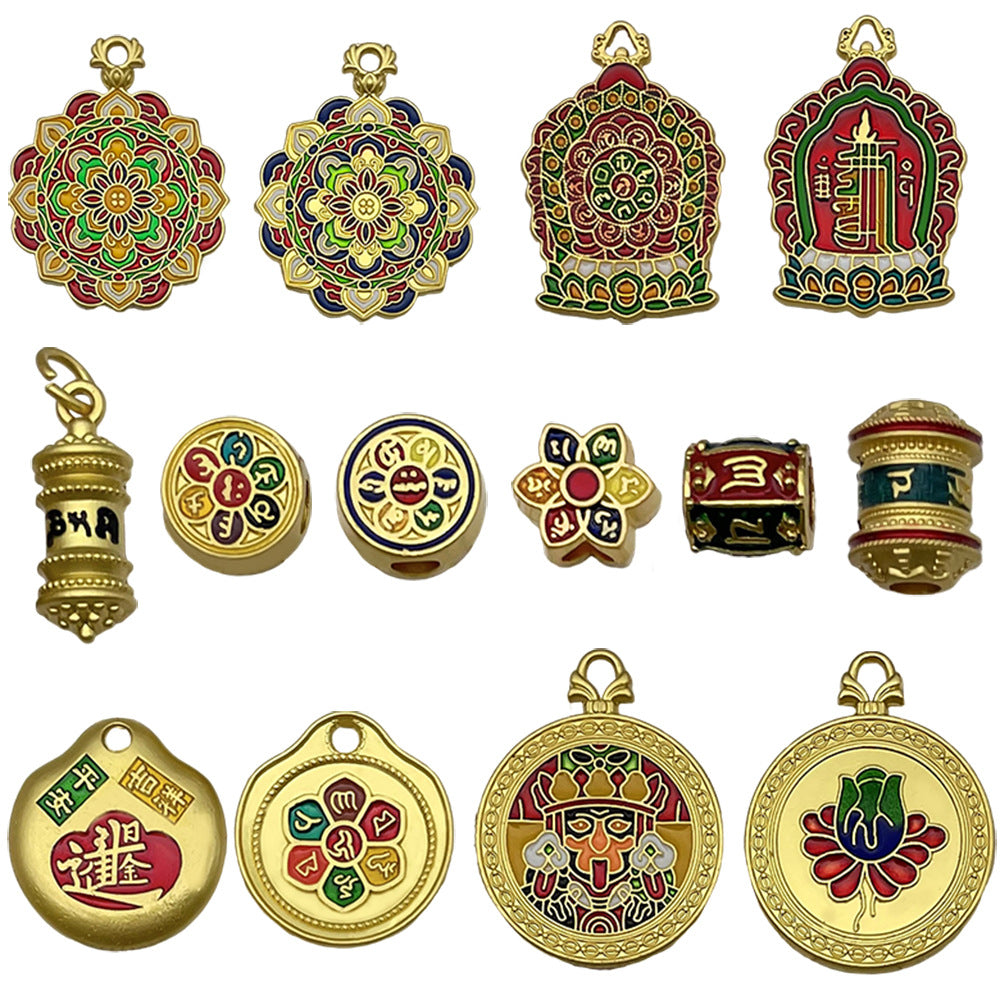 Enamel Zinc Alloy Six Syllable Mantra charm pendants for DIY necklaces bracelets jewelry