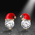 Gold Tone Red Christmas Hat Clear CZ Stud Earrings view 3
