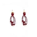 Burgundy Wire Loop and Red Bead Long Dangle Earrings view 5