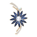 Blue Crystal Flower Brooch in Gold and Silver Tone view 1