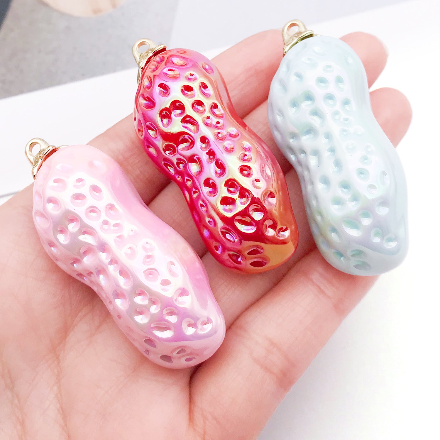 UV Plated Acrylic 3D Peanut Charm Pendant for DIY Keychain Necklace Bracelet Jewelry Making