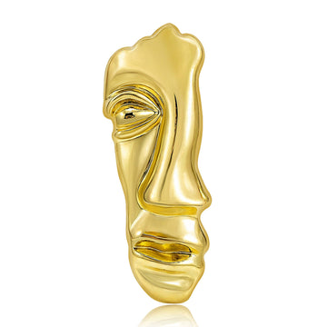Abstract Half Face Brooch in Polished Metal for Jackets and Scarves