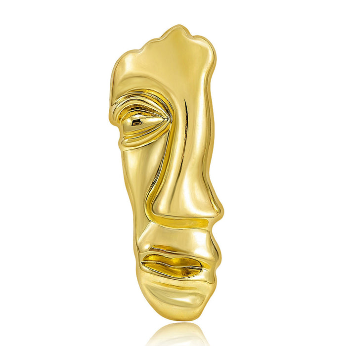 Abstract Half Face Brooch in Polished Metal for Jackets and Scarves