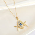 Gold Tone Crystal Geometric Compass and Blue Eye Pendant Necklace view 5