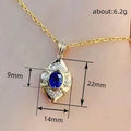 Gold Marquise Blue Oval Pendant Necklace Clear CZ Halo view 4