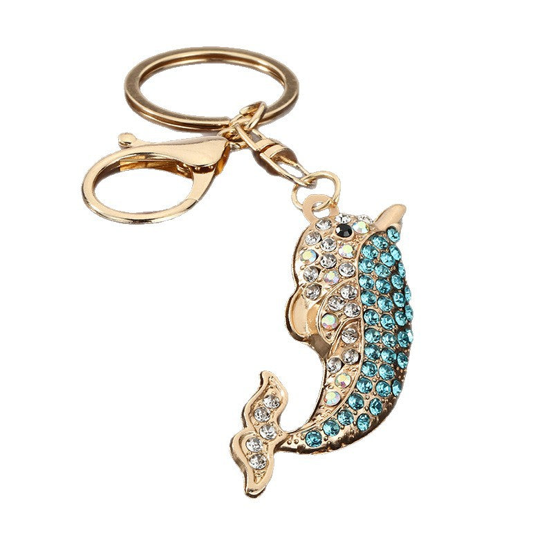 Cute Rhinestone Dolphin Metal Keychain Bag Charm Gift Accessory
