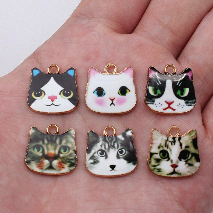 Enamel Cat Face Charms in Six Designs for Jewelry and Craft Making