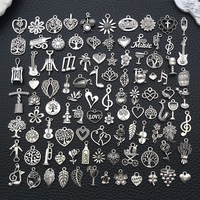 Silver-Tone Heart and Leaf Metal Charms with 15 Listed Options