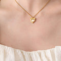 Heart Pendant Necklace Cat Eye Stone Center Gold Steel view 7