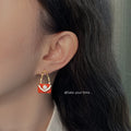 Orange Enamel Handbag Pearl Crystal Gold Tone Earrings view 2