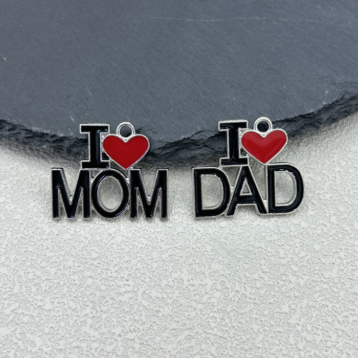 Enamel I Love Mom Dad Heart Letter Charm Pendant Two Styles