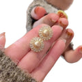 Gold-Tone Pearl Sunburst Stud Earrings Decorative Jewelry Accessory view 5