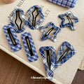 Blue White Plaid Fabric BB Snap Hair Clip 4 Shapes view 1