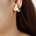 Gold Open Hoop Earrings Black Or White Enamel Oval Segments view 6
