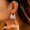 Wide Hollow Hoop Earrings Wave Texture Gold Silver Steel view 4