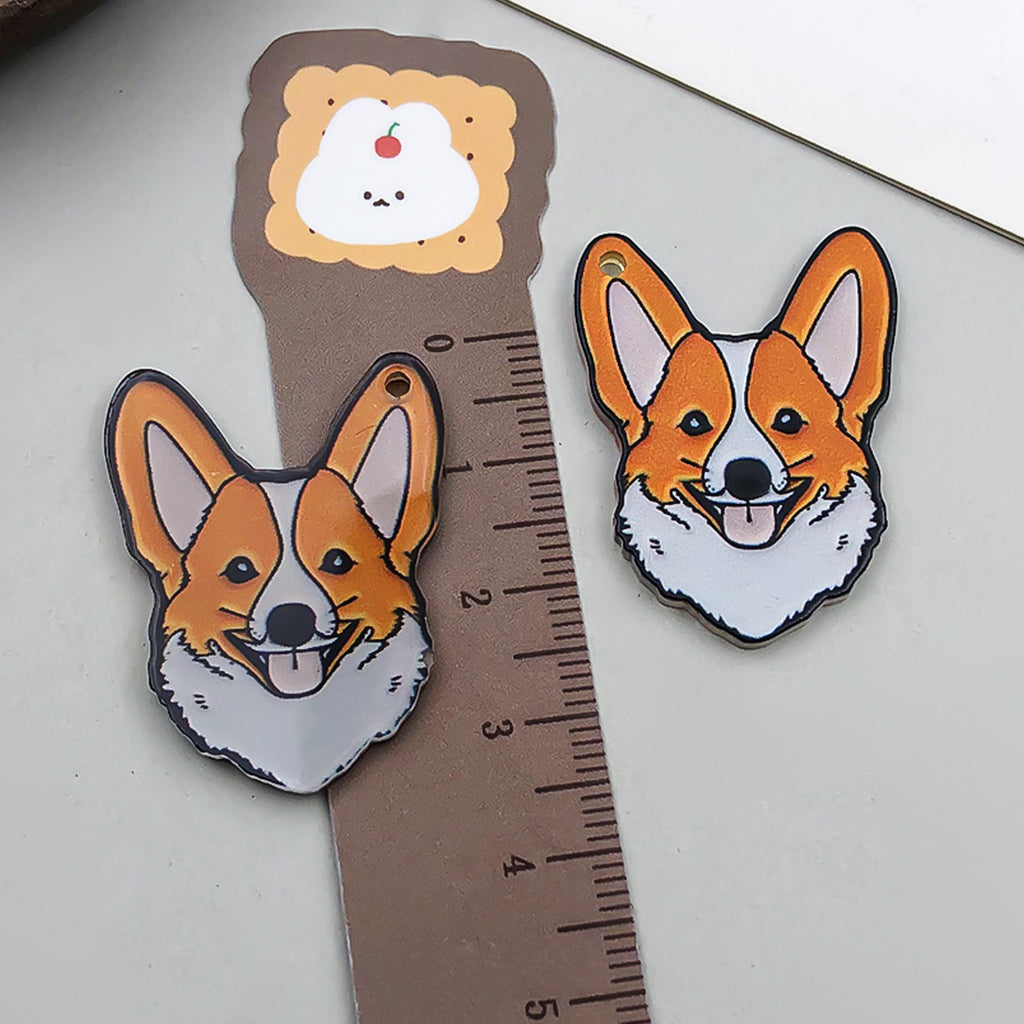Printed Acrylic Cartoon Dog Double Sided Charm Pendant for Bracelet Necklace Keychain DIY