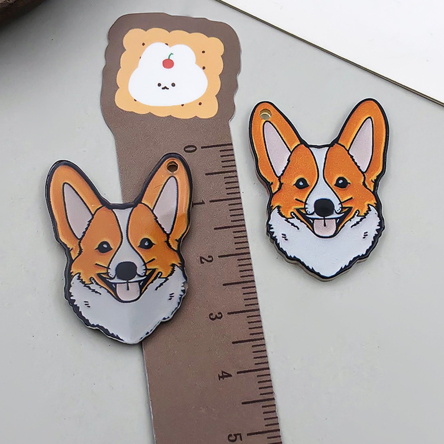 Printed Acrylic Cartoon Dog Double Sided Charm Pendant for Bracelet Necklace Keychain DIY
