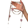 Purple Flower Layered Pearl And Chain Statement Necklace view 5