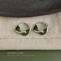 Silver Green Enamel Twist Hoop Earrings Pair Jewelry view 1
