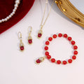 Gold Pixiu Red Stone Necklace Bracelet Charm Set Styles view 1