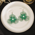 Colorful Wire Mesh Flower Pearl Look Long Hook Earrings view 12