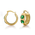 Green Double Crystal Hoop Earrings in Gold Tone Polished Metal Jewelry view 2