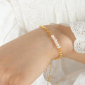 Gold Freshwater Pearl And Disc Bead Adjustable Bracelet view 4